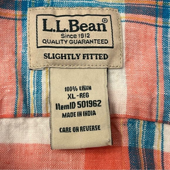 LL Bean Mens Colorful Plaid 100% Linen Short Sleeve Casual Button Front Shirt XL - Picture 12 of 12
